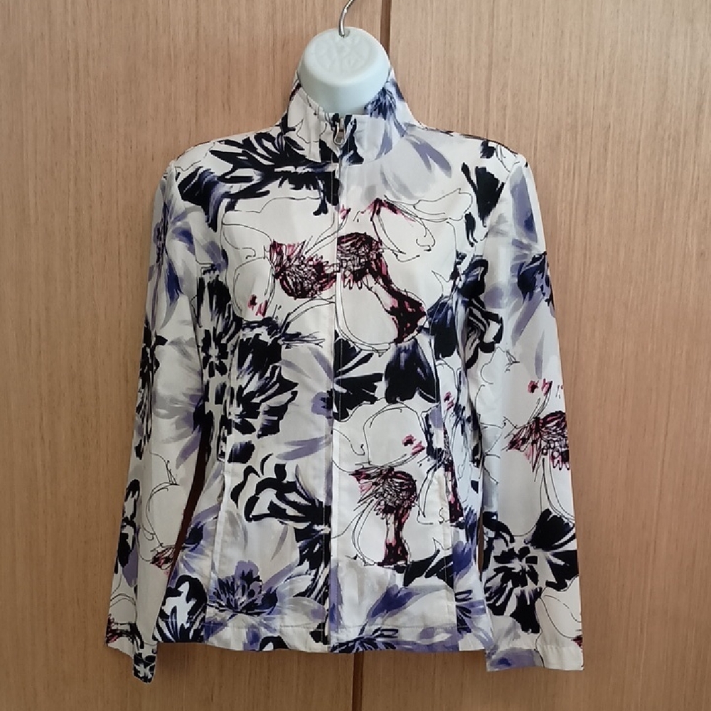 Chico's SZ O White/Purple Lightweight Zippered Jacket